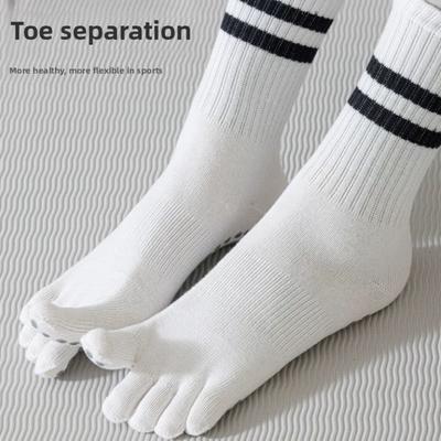 Yoga Long Tube Socks for Women In Spring, Anti-slip Pilates Sports, Five-finger Striped Sports Socks