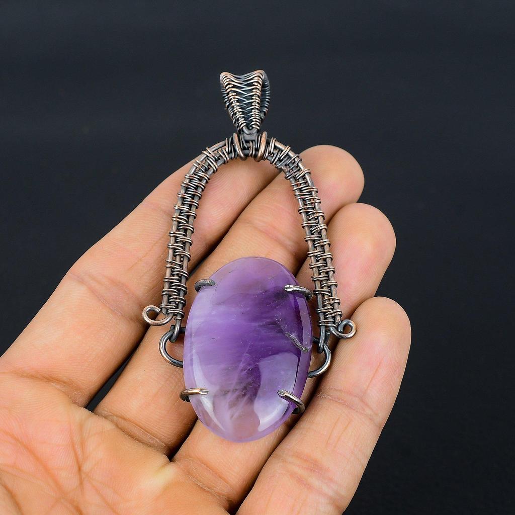 Amethyst Pendant Gemstone Jewelry, 999 Copper Wire Wrapped Pendant, Gift For Women Handmade Pendant