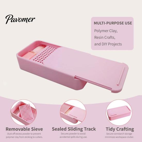 Pottery Anti-stick Tools Cornstarch Tapper Box for Polymer Clay, Powder Container with Clay Tool Case Removable Filter & Brush, Cutter Crafting