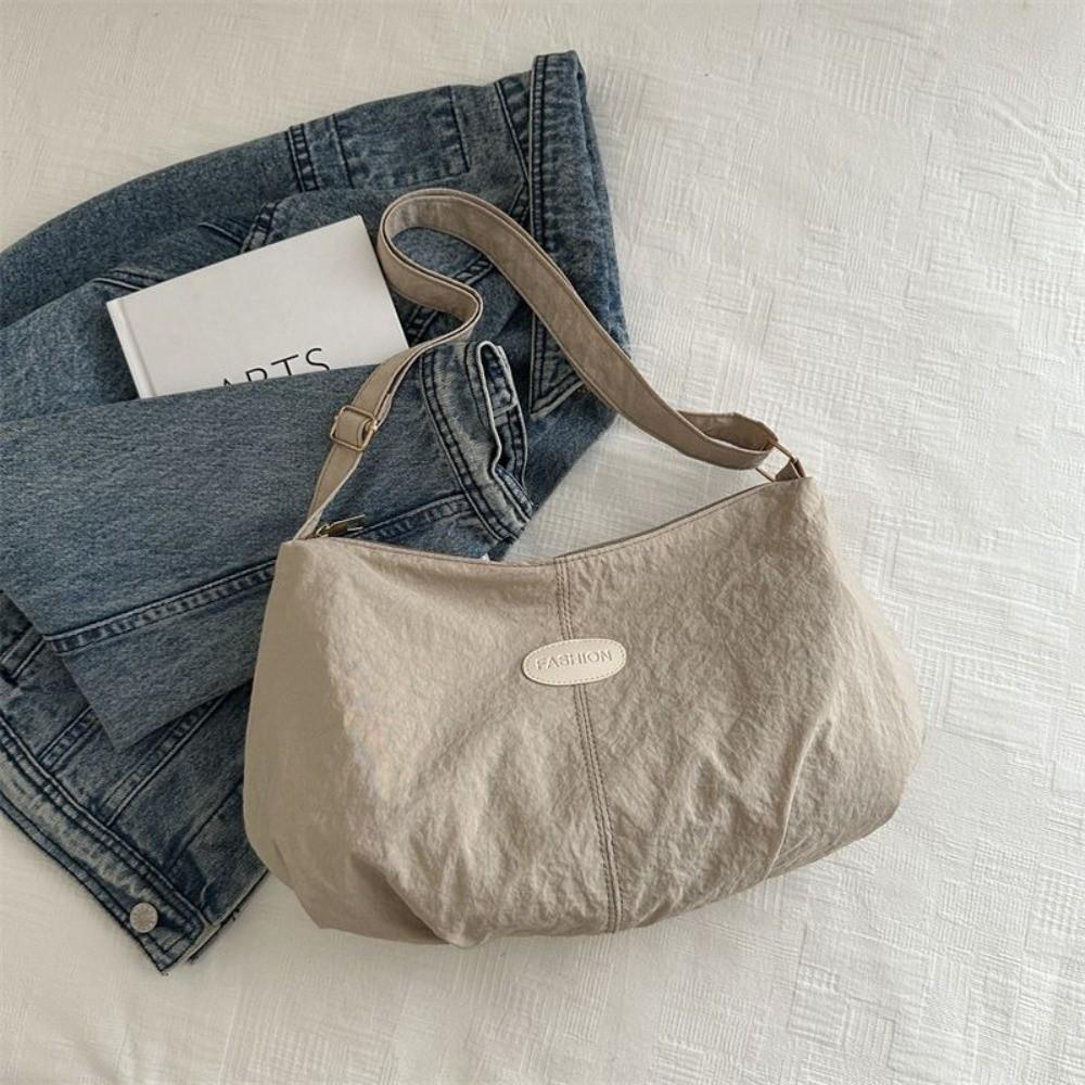 New Korean Fashion Shoulder Bag Solid Color Nylon Crossbody Bag Spacious Interior Lightweight Underarm Bags Daily Use хаки