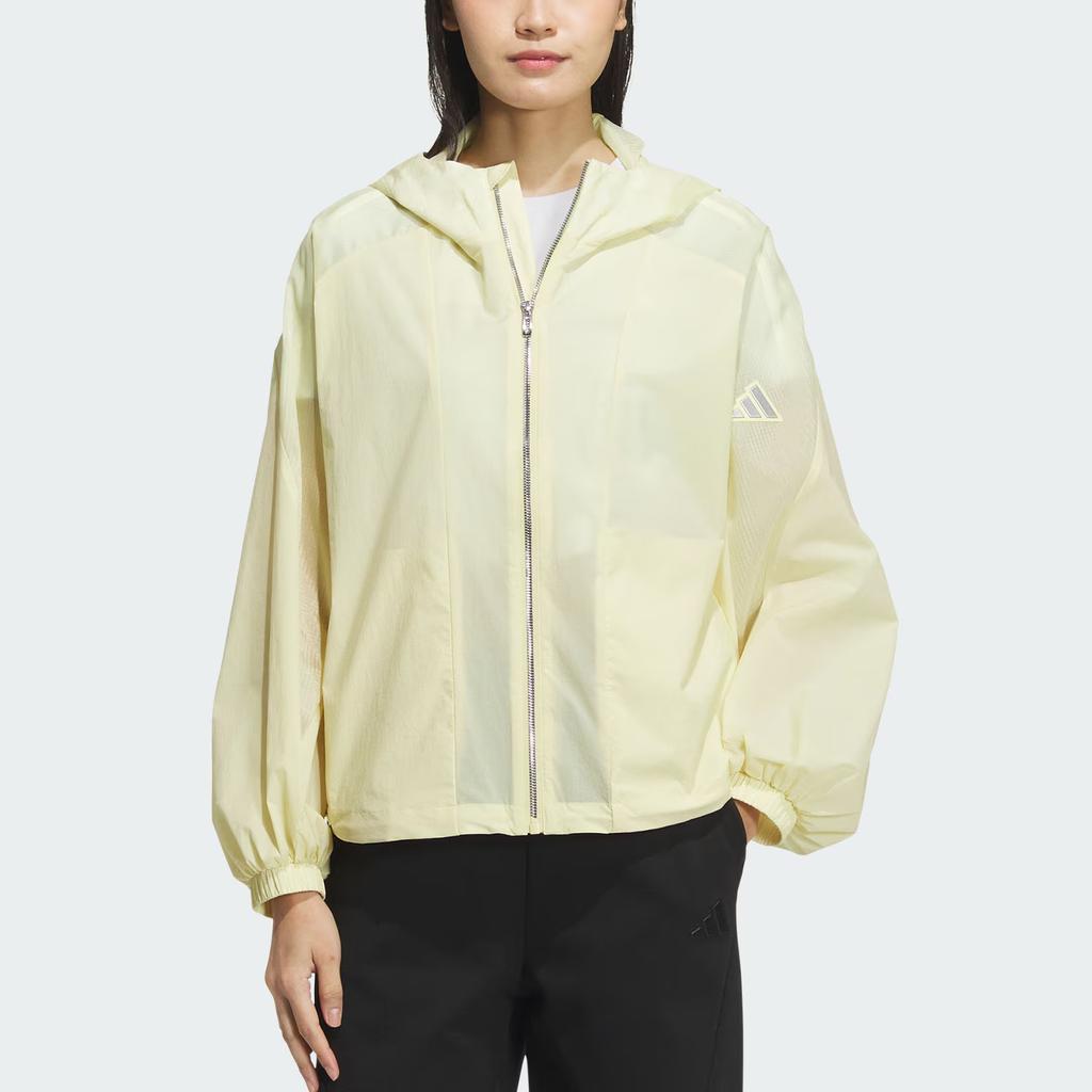 Adidas Modern Tech Woven Water-Resistant Hooded Solid Color Puff Sleeve Long Sleeve Jacket Women Jacket Powder-Yellow Metallic-Silver JZ1656