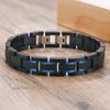Vnox 14mm Luxury Chain Bracelet for Men, Chunky Bold Punk Wristband, Black Thick Chain with Blue Lines Bracelet