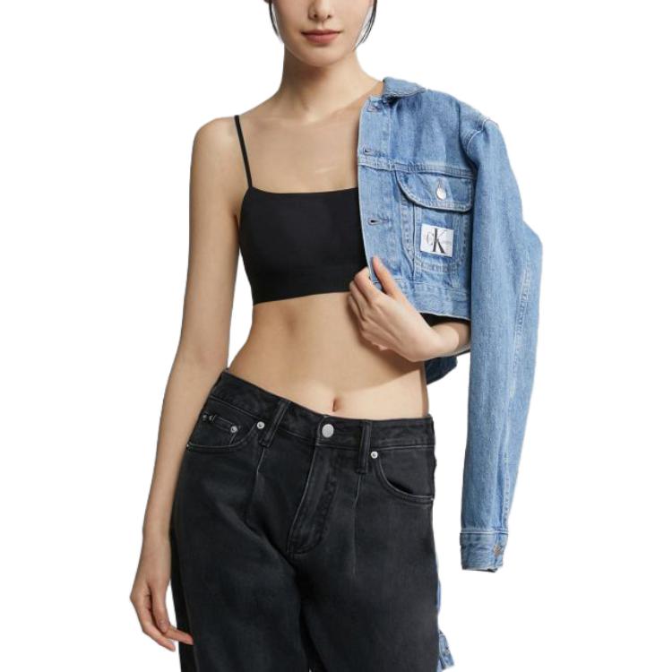 Calvin Klein Solid Color Logo Embroidered Thin Strap Sports Bra Women underwear QF6720-BAE