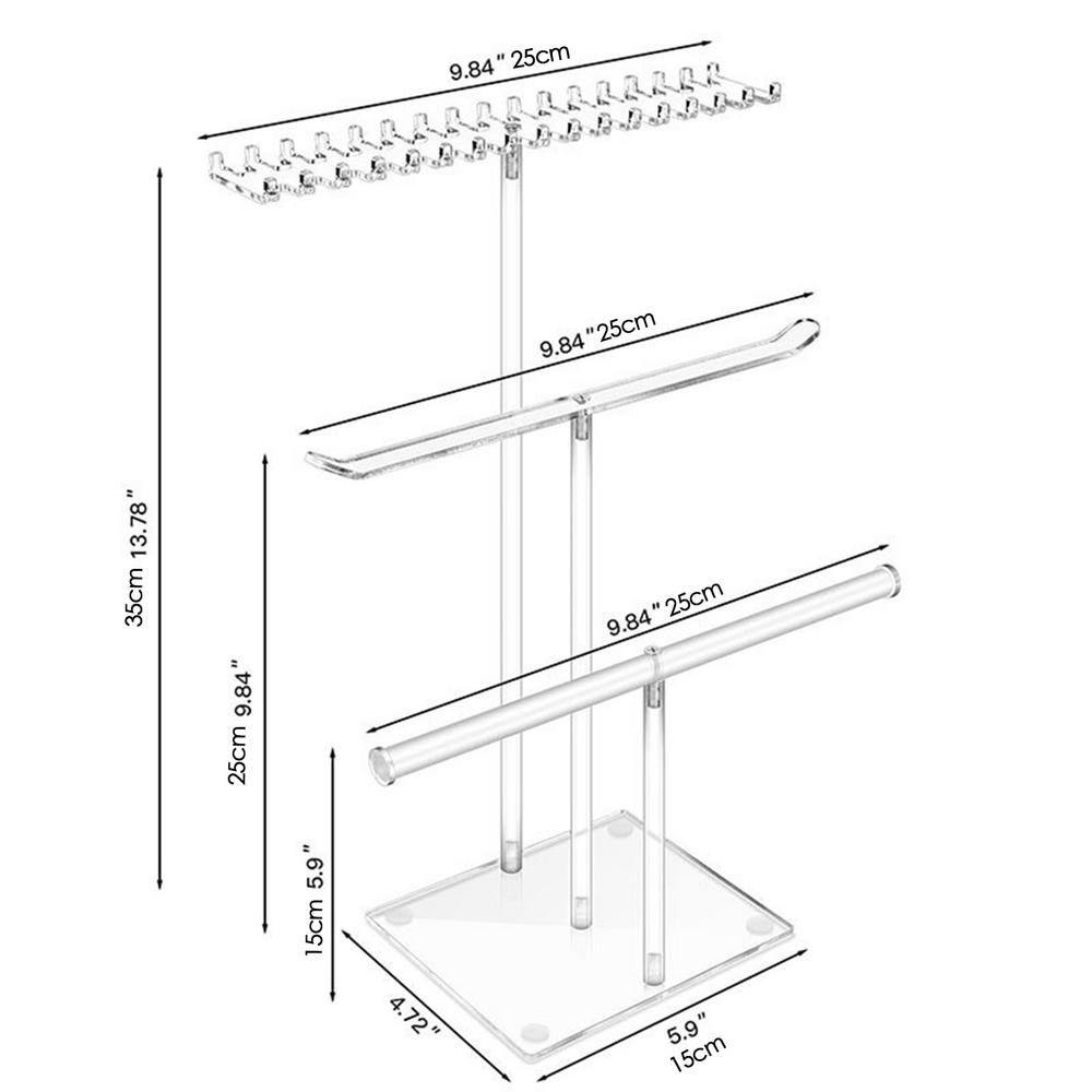

3 Tier Jewelry Holder Clear Acrylic T-Bar Jewelry Display Stand Jewelry Storage For Bracelets Earrings Rings Aesthetic Room прозрачный