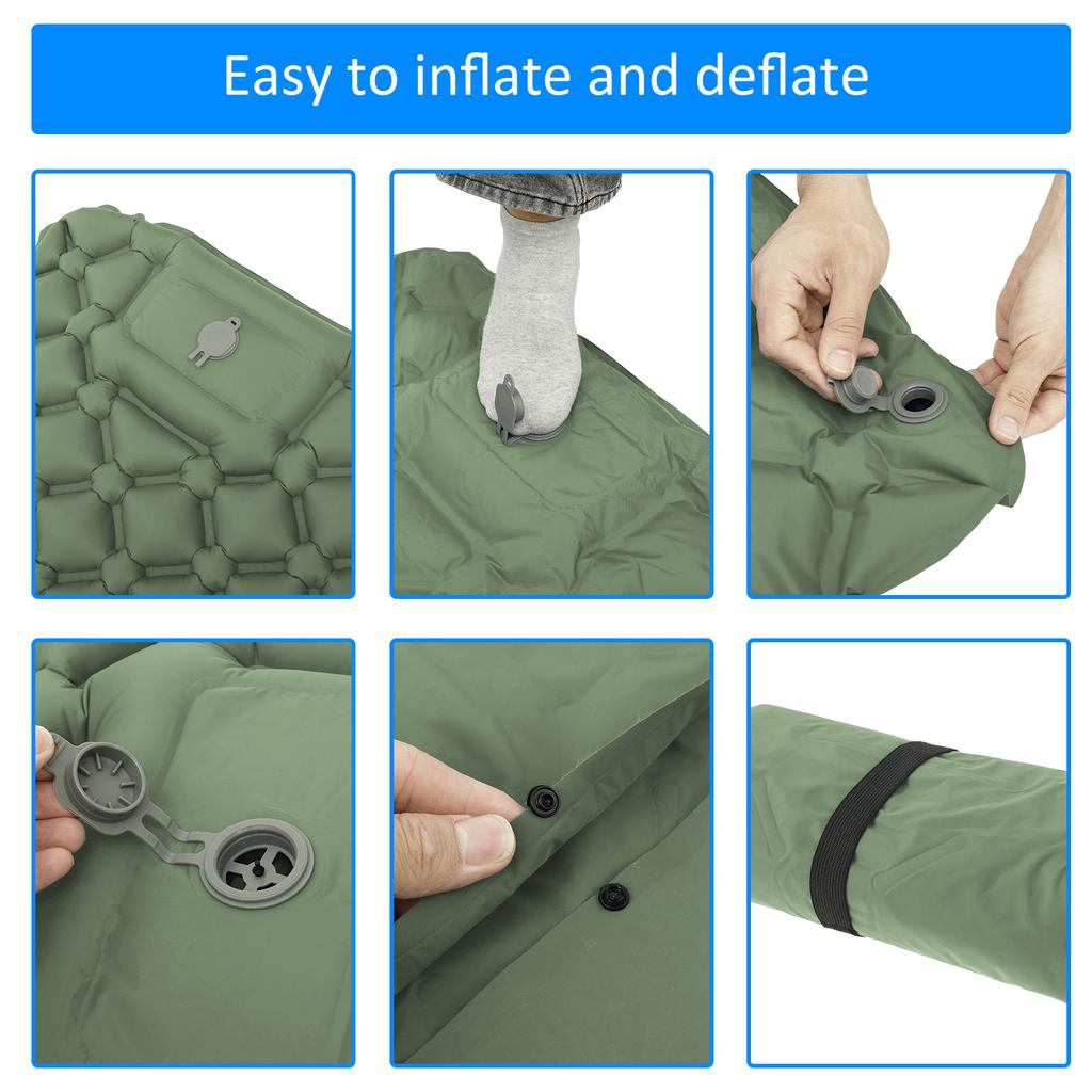 190cm Inflatable Mat Outdoor Camping Sleeping Pad Ultralight Thicken with Built-in Pillow & Pump Air Ma for Travel Hiking