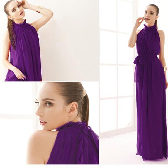 

Женское очень длинное сказочное пляжное платье - Летний шифон, Большой размер, На бретелях-спагетти One Size темно-фиолетового