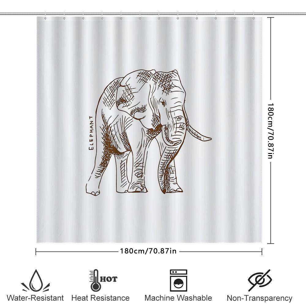 Unframed Elephant Shower Curtain Woodland Animal Bathroom Decor Nature Forest Wildlife Washable Liner Modern Farmhouse Home Deco