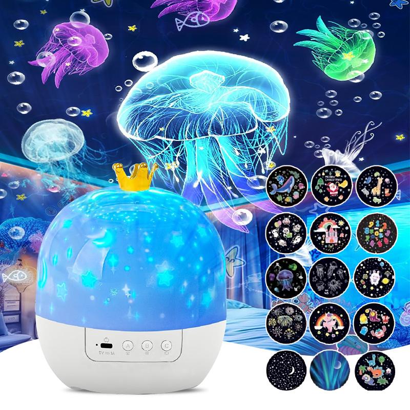 LED Crown Projection Light Galaxy Star Sky Fantasy Night Light 360°Rotating 15 Sets of Patterns Bedroom Deco Kids Festival Gift
