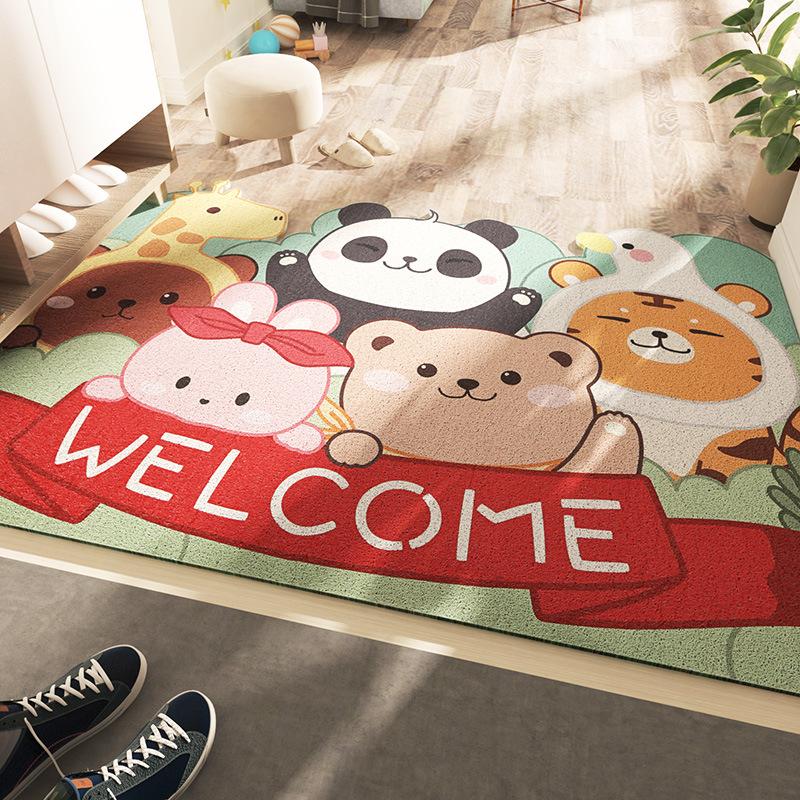 Cartoon Animal Silk Circle Floor Mats for Household Stain-resistant Carpets PVC Entrance Door Household Floor Mats Can Be Cut