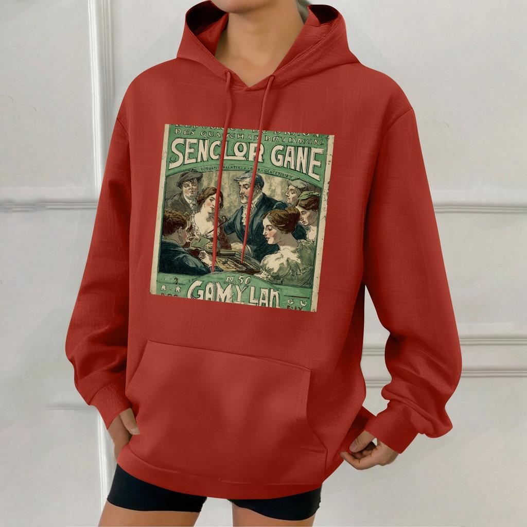 Women's Fashion Retro Printed Casual Hooded Sweatshirt With Pockets