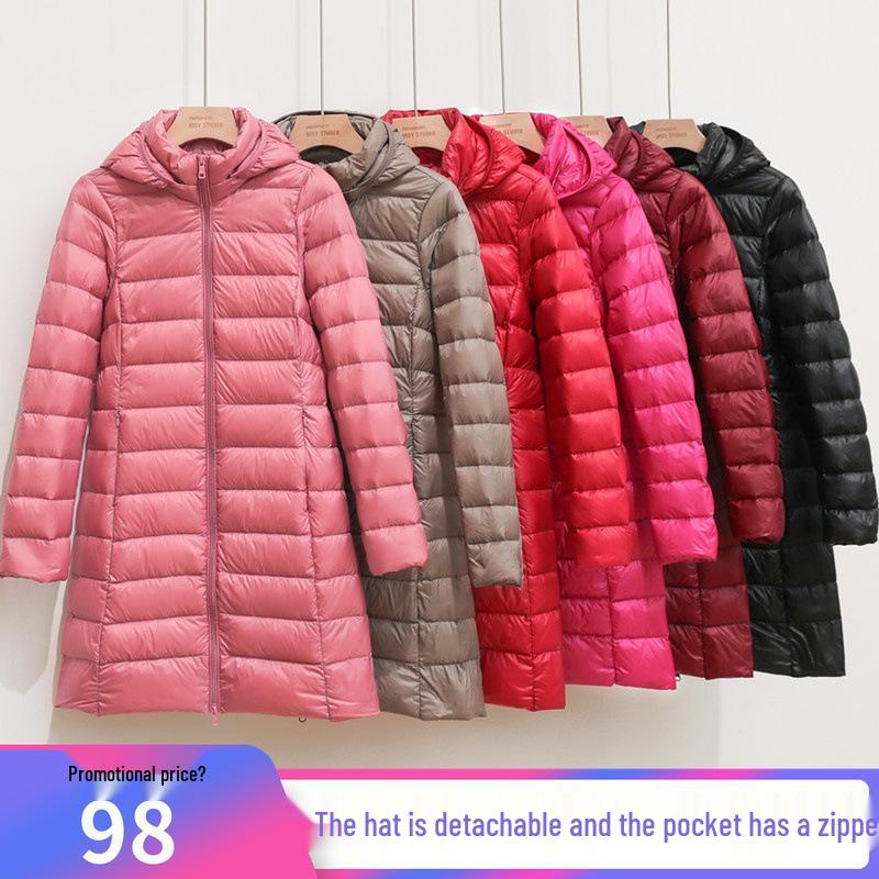 2024 Women's Plus Size Lightweight Mid-Length Down Jacket with Detachable Hood