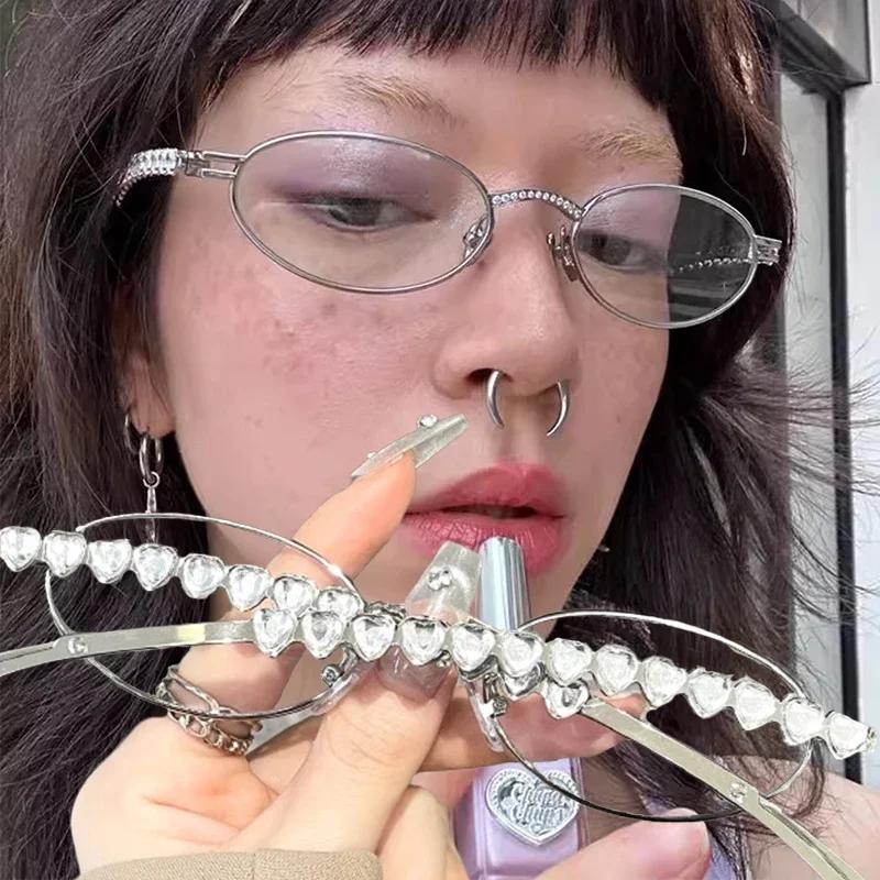 Damen Strass Sonnenbrille Stilvolle Ovale Sonnenbrille Vintage Runde Schwarze Gläser Luxus Bling Diamant Brillen