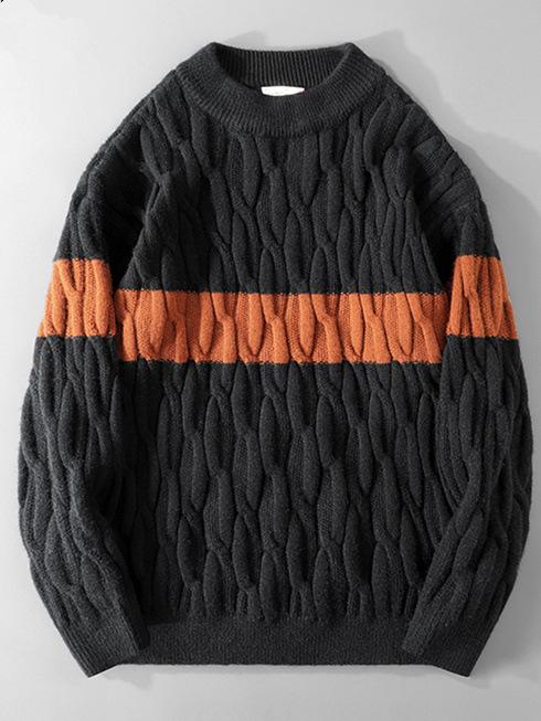 Contrasting Colored Sporty Trendy Casual Pullover Sweater for Men's Retro Loose Versatile Trendy