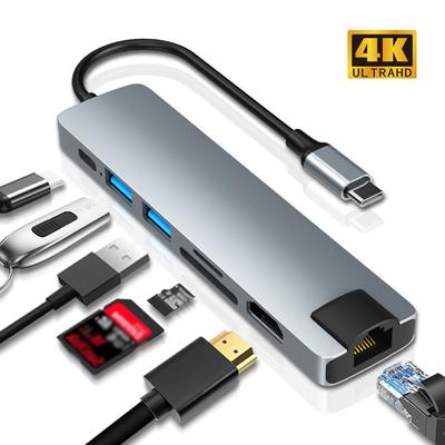7 In 1 4K Multiport Type C To USB-C HDMI-compatible Adapter USB 3.0 Cable Hub for Macbook Ports Adapter Fast Speed