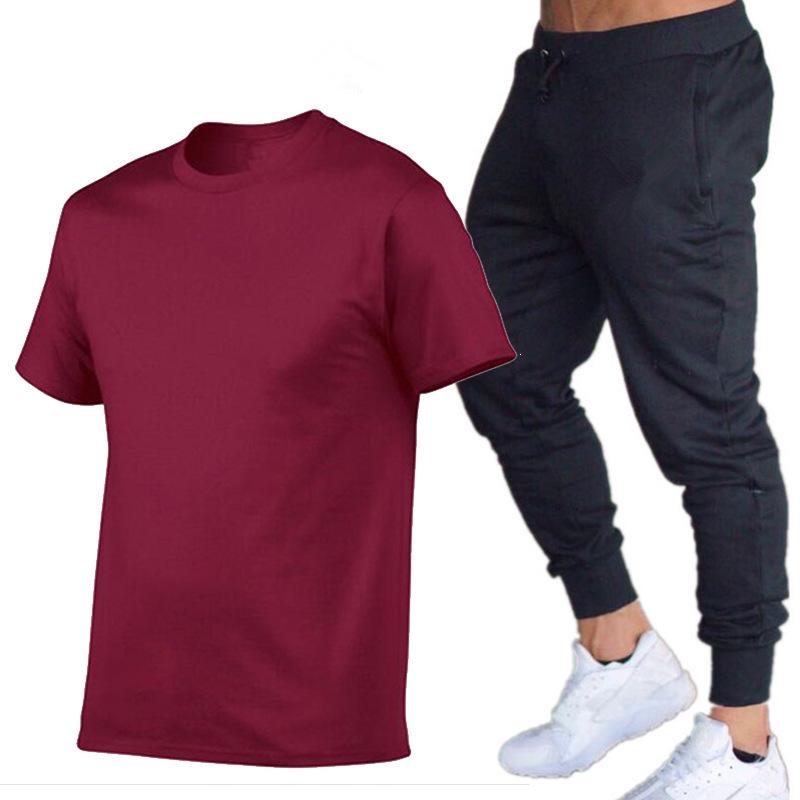 Herren Sommer Freizeit Shorts & Skinny Hosen Set - Baumwolle Rundhals T-Shirt & Lange Hosen