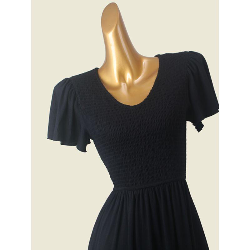 Foreign Trade Original Order V Neck French A- Line Skirt Slim Fit Waist-Controlled Slimming Black Flying Sleeves Dress