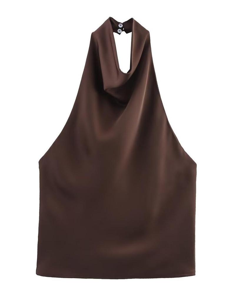 Sophisticated 2025 Summer Silk Satin Halter Neck Top – European & American Style