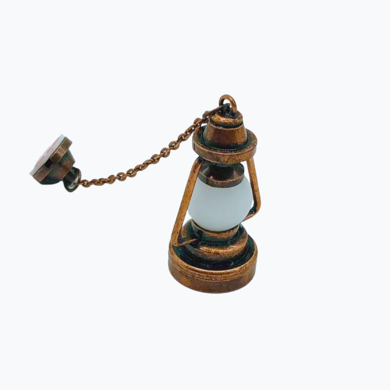 1:12 Nostalgic LED Fan Light Hurricane Lamp - Miniature Dollhouse Scene Decoration, Lights Up