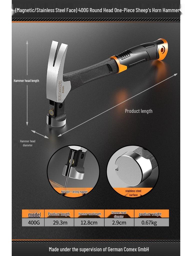 Claw Hammer for Woodworking: One-Piece Iron, Handmade Mini Small Hammer, Special Steel, Perfect for Household Use.