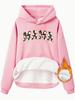 European & American Women's Fleece-Lined Hooded Sweatshirt with Kangaroo Pocket, MAMA Print - Autumn/Winter
