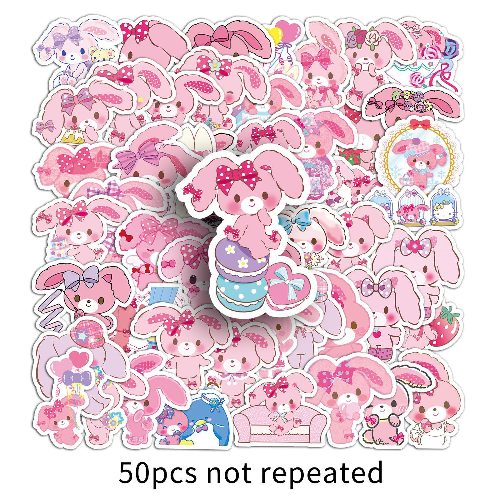 50-Piece Set of Cute Pink Rabbit Cartoon Stickers | Waterproof Decorative Mochi Stickers