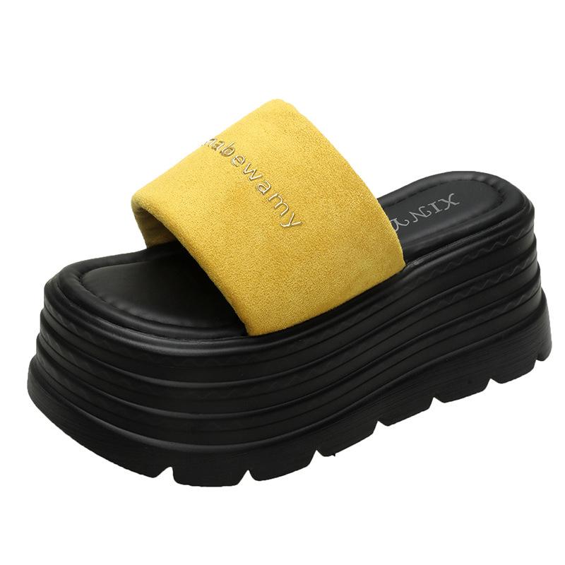 Platform slippers women's summer wear 2025 new small muffin one-word drag casual cool slippers 8CM