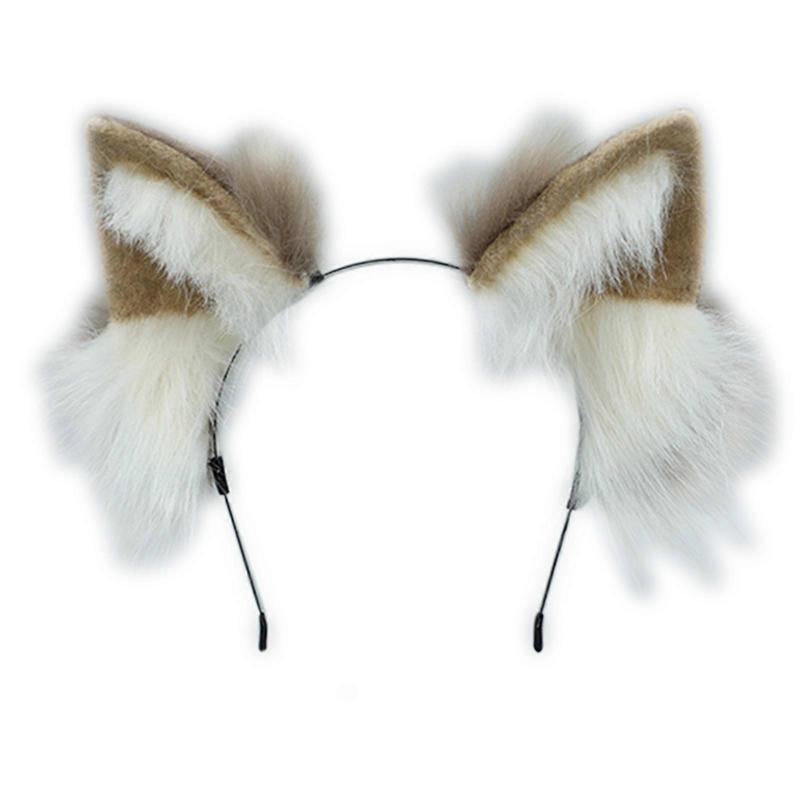 Anime Headband with Plush Beast Ear Cosplay Headpiece Costume Accessory Canine Dogs Ear Headband Halloween Party Decor Canine earband card