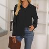 Casual Solid Color Women Loose Long Sleeve Shirt Single Breasted Lapel Pocket Stitching Fashion