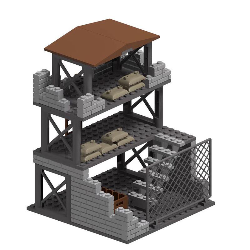 WWII Military Base Building Blocks Set: Observation Tower & Machine Gun Assembly Blocks