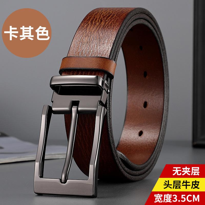 Belt Men'S Leather Pin Buckle First Layer Real Cowhide Men'S Outer Wear Formal Wear Business Youth Handmade Bare Edge Light Bottom Men'S Waist