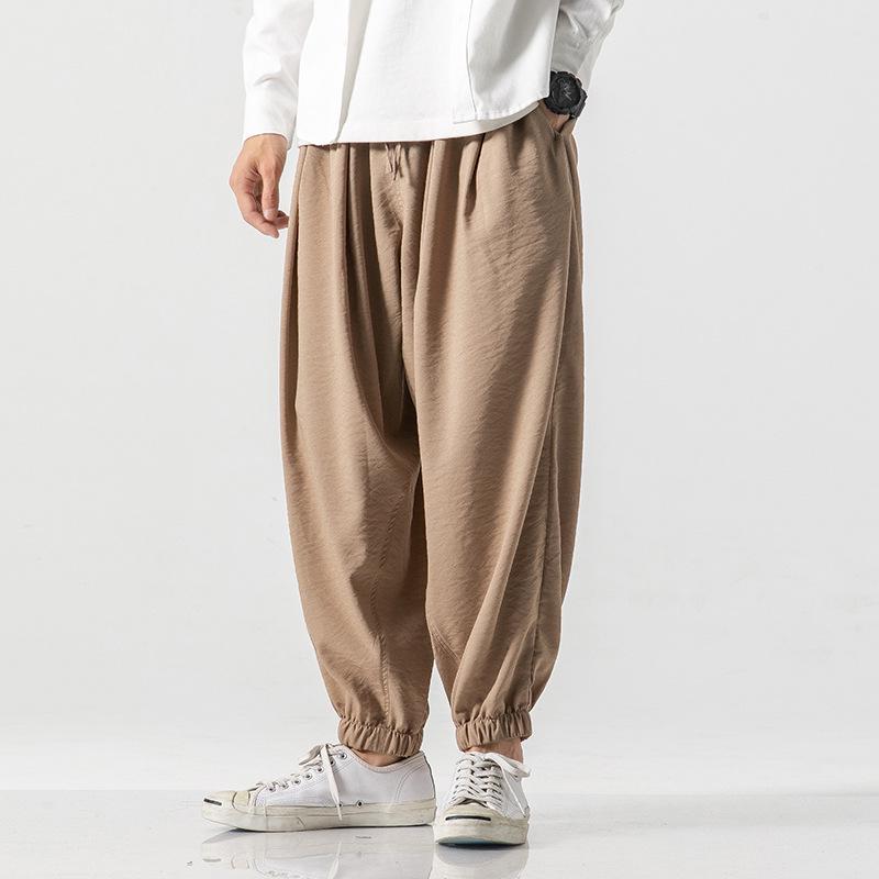 Men's Chinese Style Cotton Linen Joggers - Plus Size Loose Casual Harem Pants for Spring/Summer