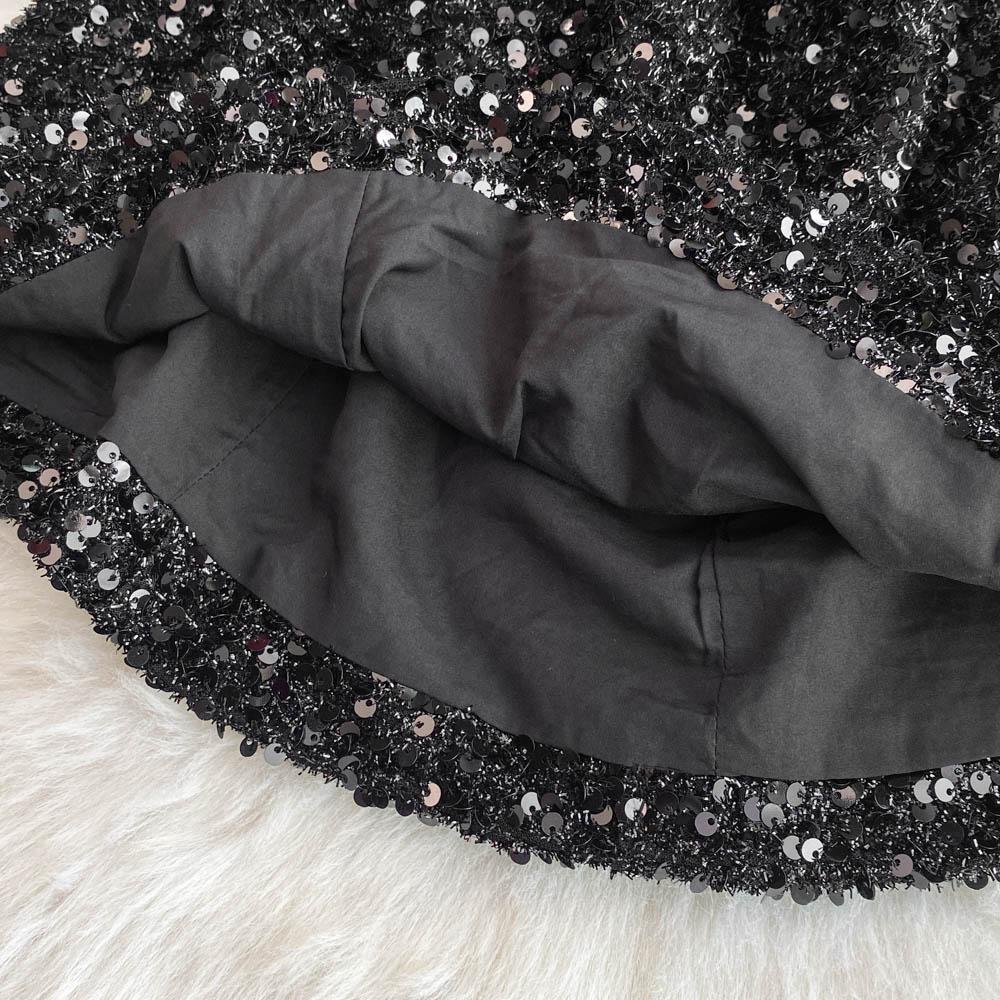 Summer Women Sweet Peter Pan Collar Black Sequined Diamonds Button Mini Short Fairy Princess Party Dresses