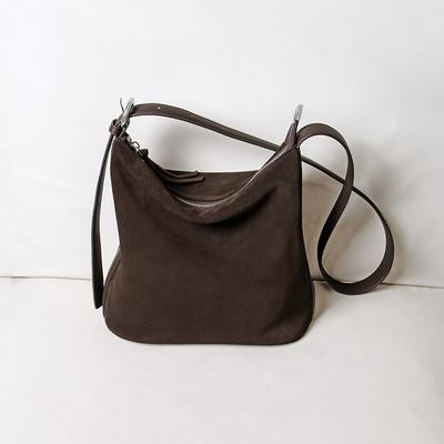 Vintage Suede Leather Single Shoulder Bag 2025 New Style Elegant Light Luxury Crossbody Bag Niche Design Versatile Bucket Bag