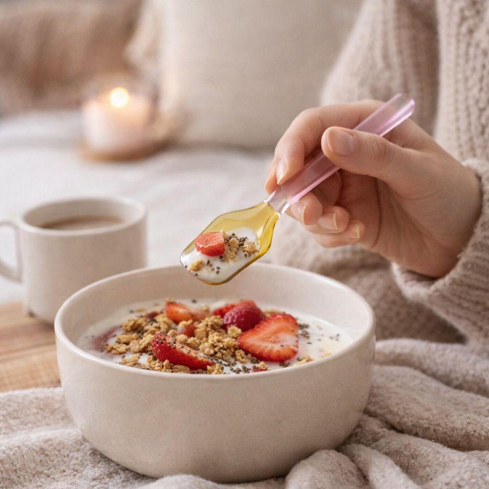 Long Handle Glass Dessert Spoon Colorful Ice Cream Spoon Stirring Spoon Yogurt Oatmeal