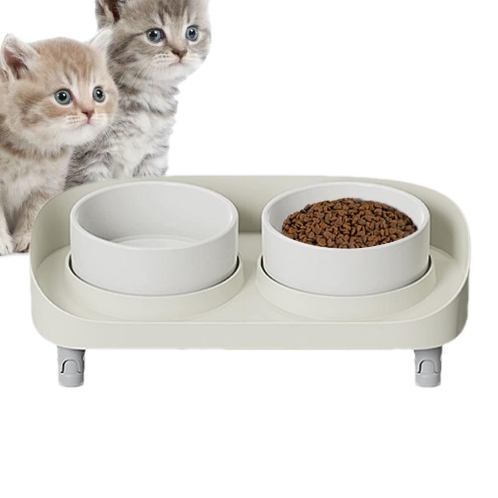 Double Ceramic Dog Bowls Adjustable Double Cat Bowl Water Feeding Accessories Tall Puppy Dishes For Dry And Wet Food