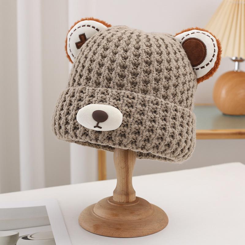 Cute Little Bear Hat for Women In Autumn and Winter Plush New Korean Knitted Hat Versatile Warm Ear Protection Thickened Velvet Cold Hat
