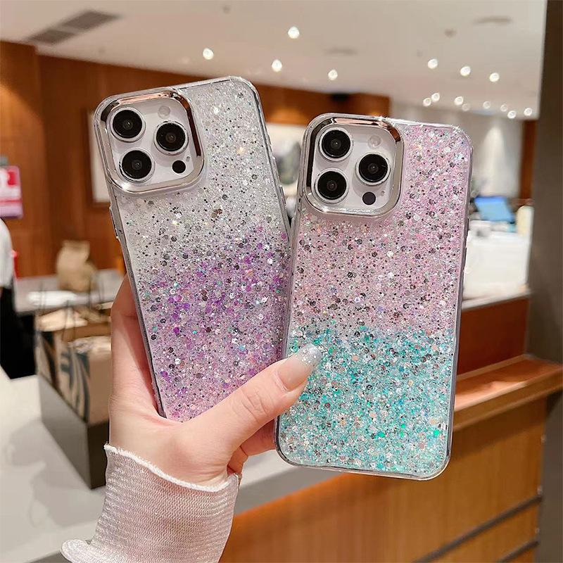 Two-Color Epoxy Glitter Sequined Mobile Phone Case For Apple 16Promax Small Fresh Women'S Apple 17 Protective Case