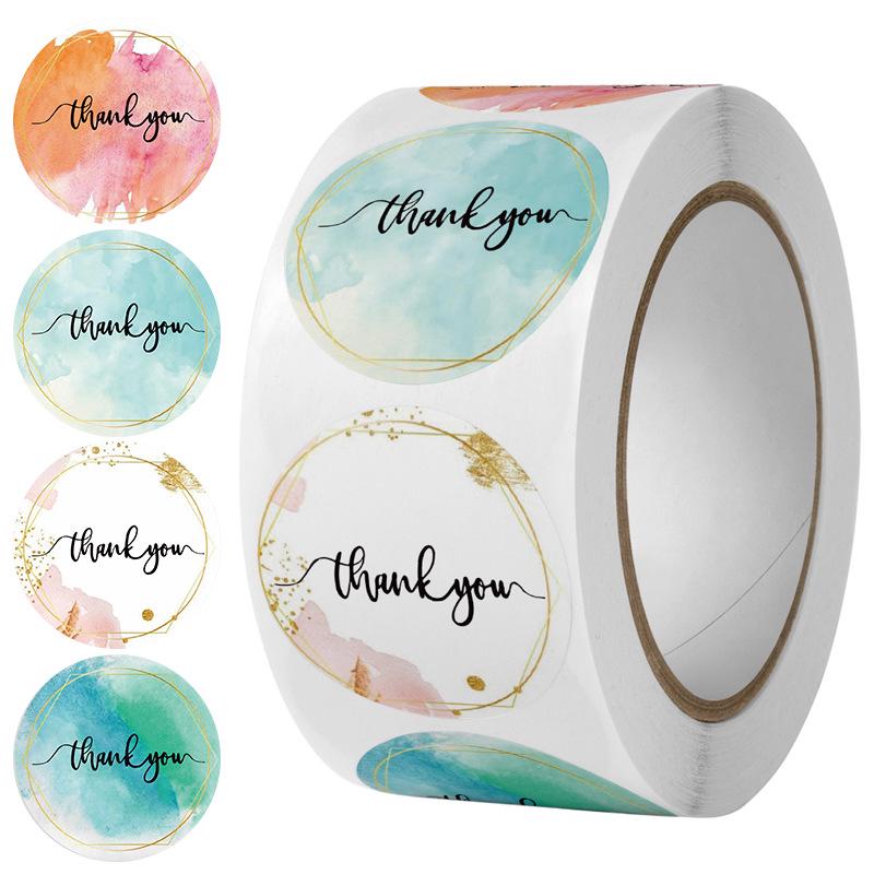 White Thank You Self-Adhesive Labels with Colorful Heart Design - Round Handmade Sealing Stickers