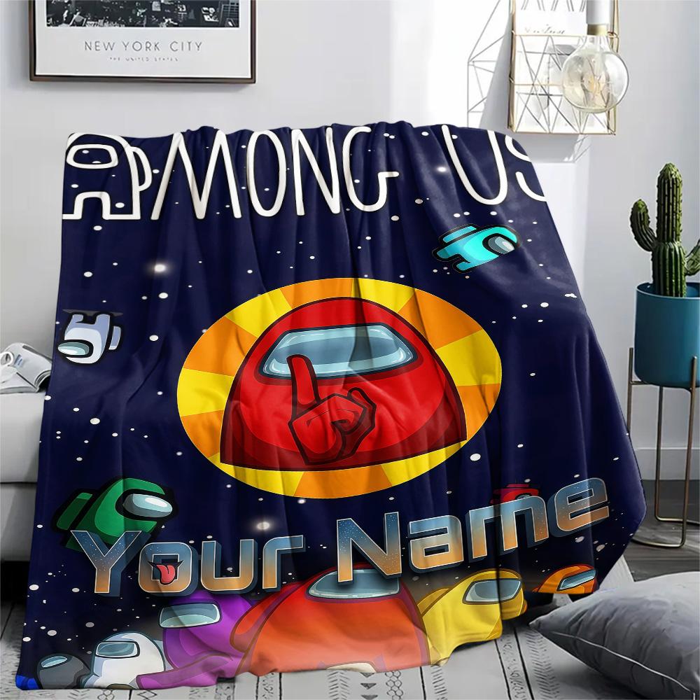 1PC Custom Name Among Us Patterned Flannel Blanket Suitable For All Seasons for Home Decor Warmth and Comfort Gifts Holiday Present -HE91