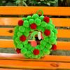 13 Inch Christmas Green Elf Wreath for Front Door Plush Pompom Ball Wreath with Wooden