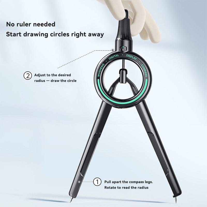 Pencil Compass Digital Display Compass with 0.5 mm Lead Refills Circle Drawing Compass Drafting Tool for Geometry School Office