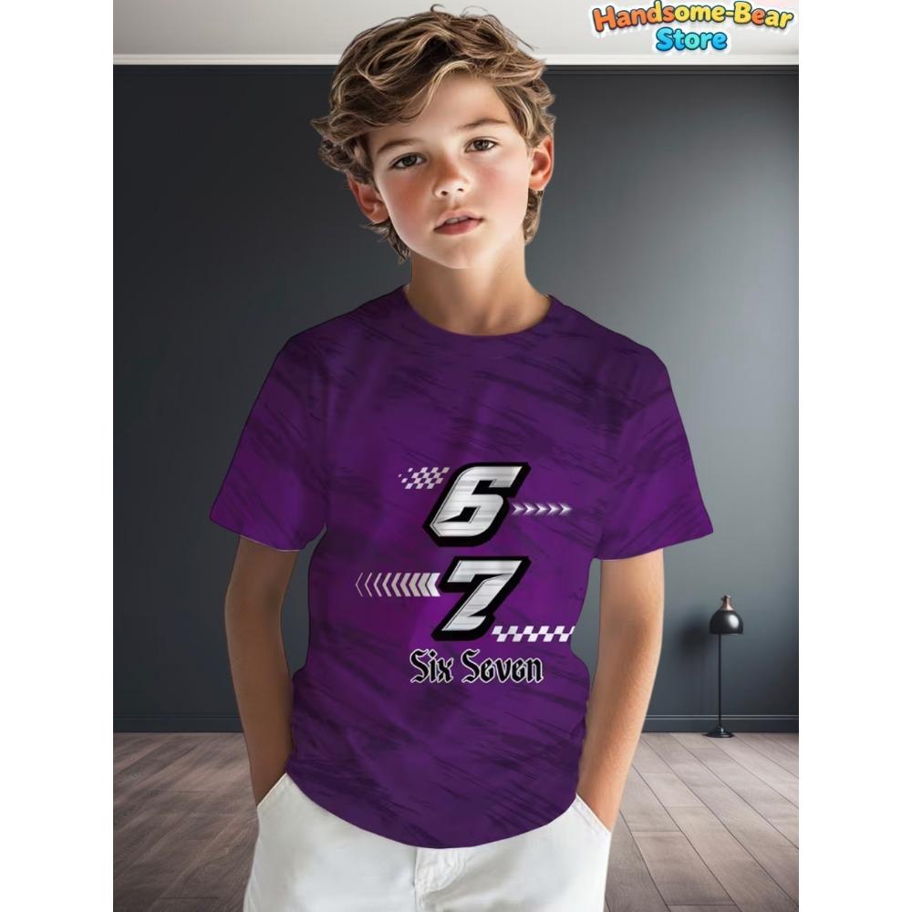 Lustiges Sechs Sieben T-Shirt für Kinder 67 Nummer 3D-Druck Sommer Kurzarm-T-Shirt Locker Basketball Sportoberteile Mode Kinderkleidung
