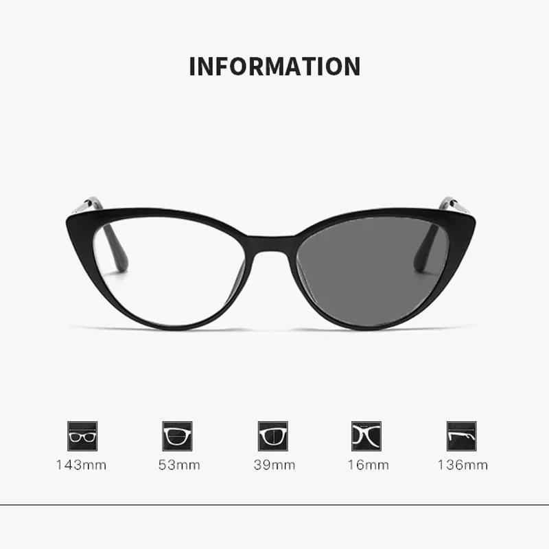 Retro Cat Eye Frame Myopia Glasses Cool Brown Frame Photochromic Near Sight Glasses Blue Light Blocking Eye Protection Eyewear