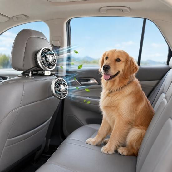 Dual Head Car Fan, Built-in Lighting, 360-degree Adjustable 3 Speed USB Seat Cooling Fan, Low Noise Truck SUV RV Accessory