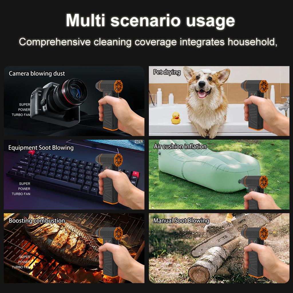 Compressed Air Duster 110000RPM LCD 3 level Wind Speed and Power Display, Support 30W Fast Charging with Light