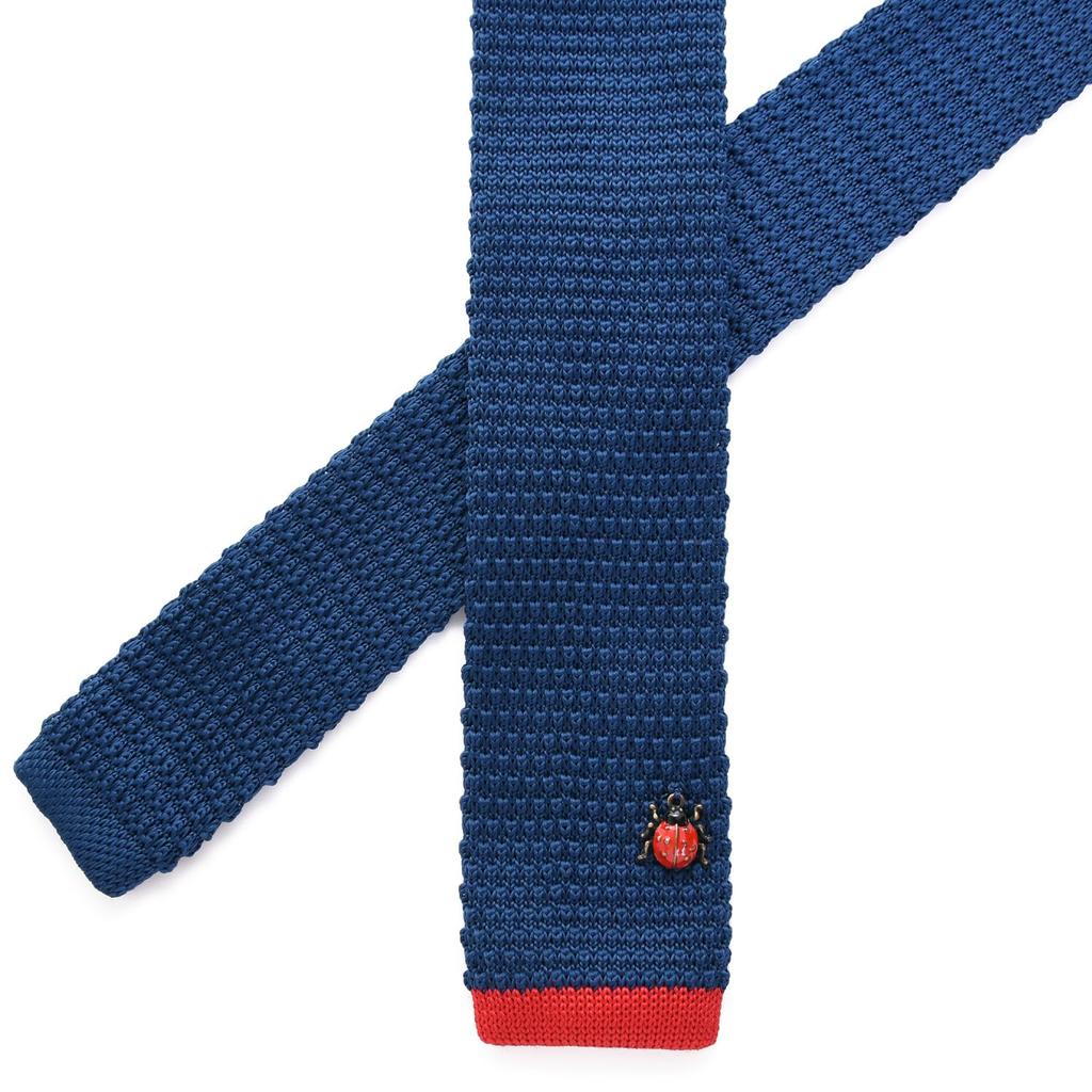 [RACHEL] Rachel Strickkrawatte, Schmale Krawatte, Schlanke Krawatte, Waschbar, Eckige Spitze, mit Anhänger, Piqué-Strick (ZU: Marine)