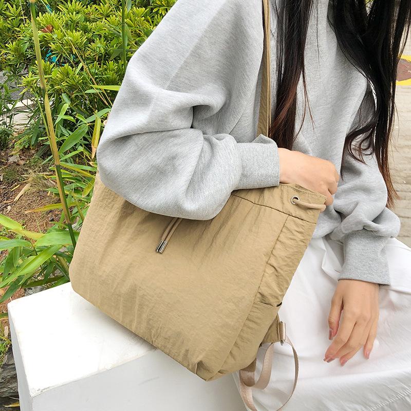 Casual Nylon Cloth Multi-Purpose Drawstring Backpack Women'S Lazy Backpack Large-Capacity Student Schoolbag Shoulder Bag Men
