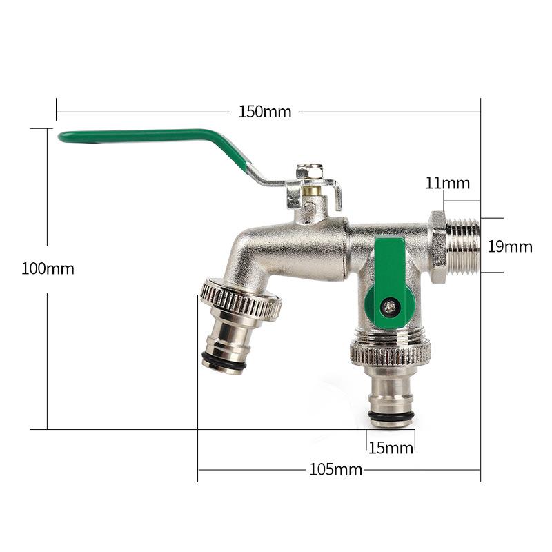 Double Head Outdoor Garden Water Faucet 1 Inlet 2 Outlet Irrigation Zinc Alloy Faucet Splitter with Nipple and Balcony Faucet
