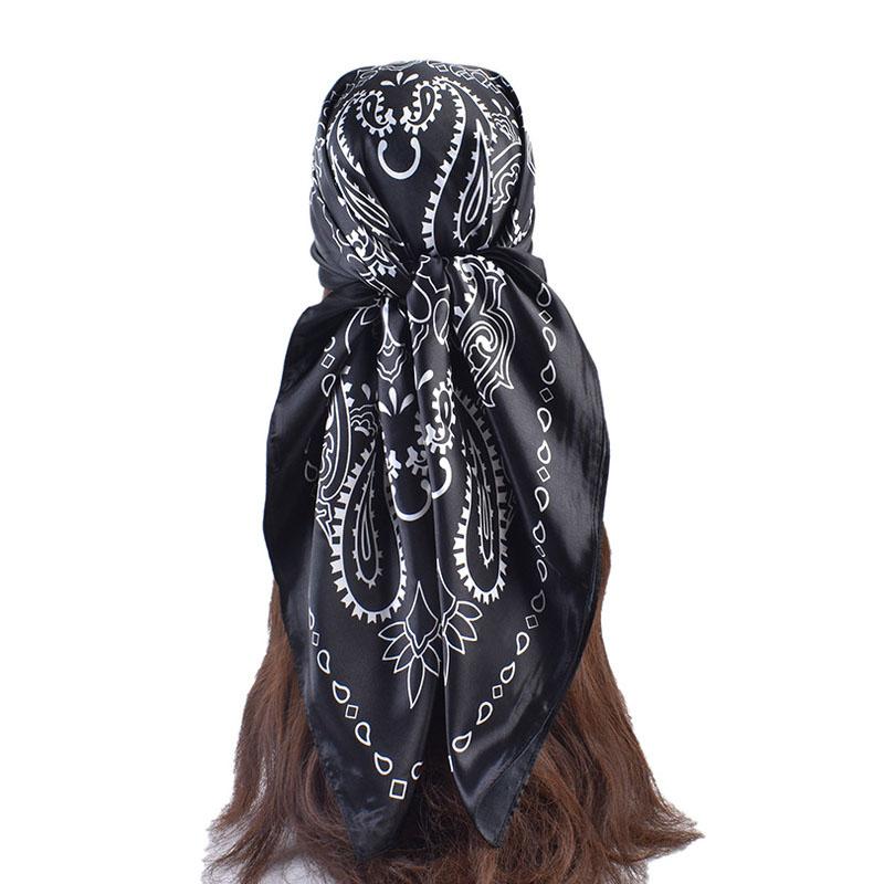 90cm Floral Print Silk Square Scarf Women Soft Satin Kerchief Hairband Neckerchief Head Hijab Lady Headband Foulard Bag Ribbon