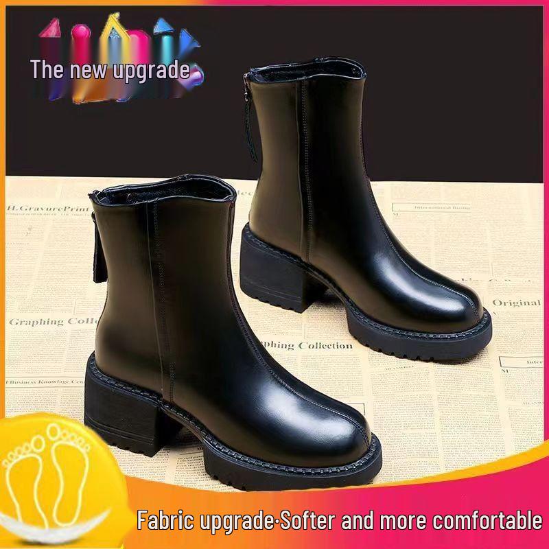 2025 Posezónní výprodej: Dámské kotníkové boty s tlustou podrážkou v retro britském stylu, z měkké kůže, ideální na podzim a jaro